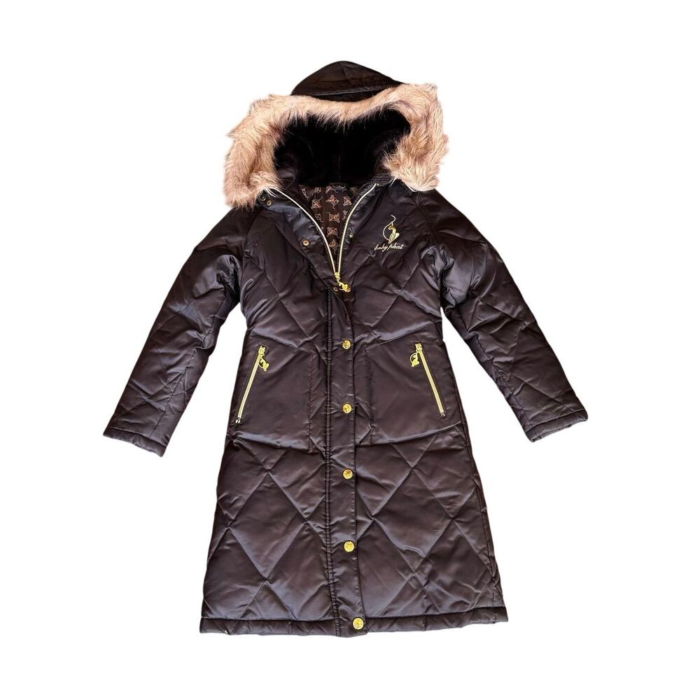 vintage Y2K BabyPhat FauxFur  trim long blk quilted puffer coat duck/feather